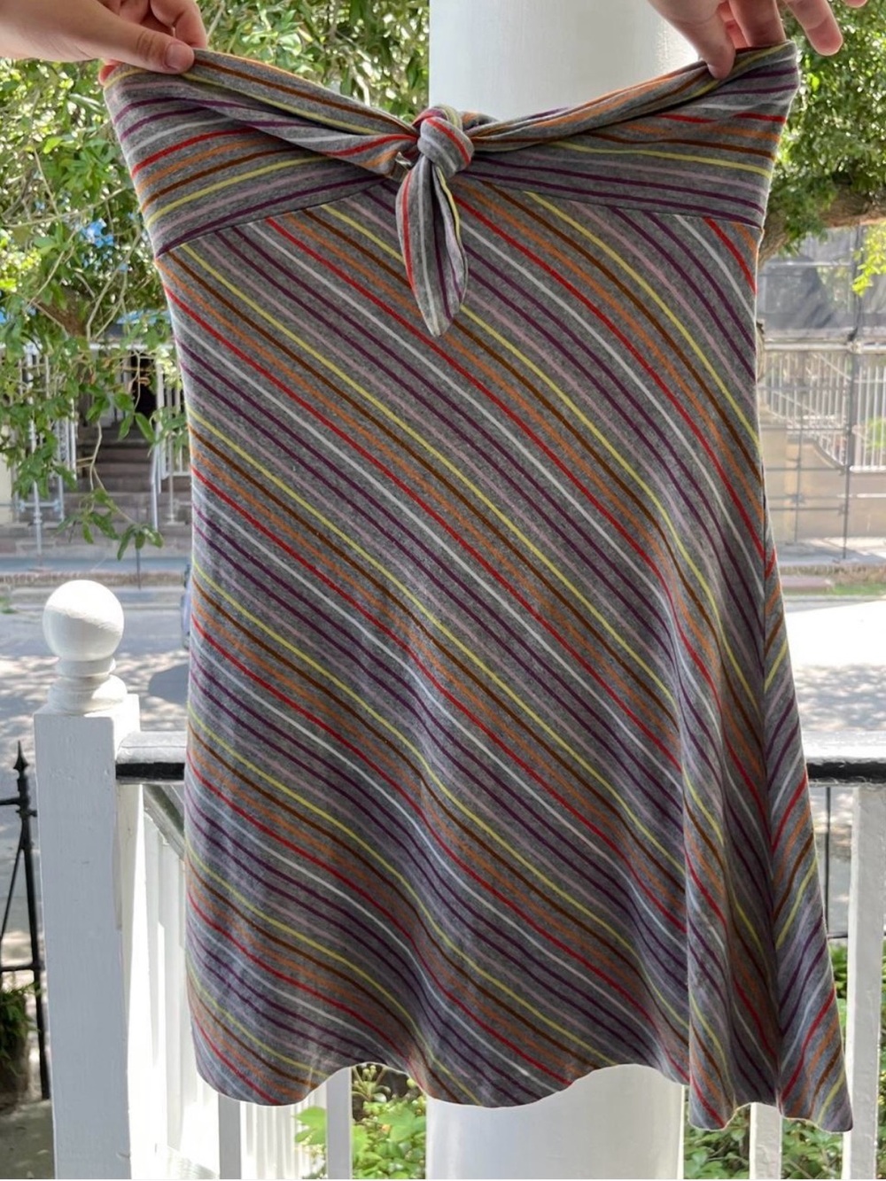 Forever Strapless Midi Dress - Gray with Multicolor Stripes